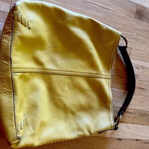 Luck Brand Mustard leather tote purse with horse bit handle